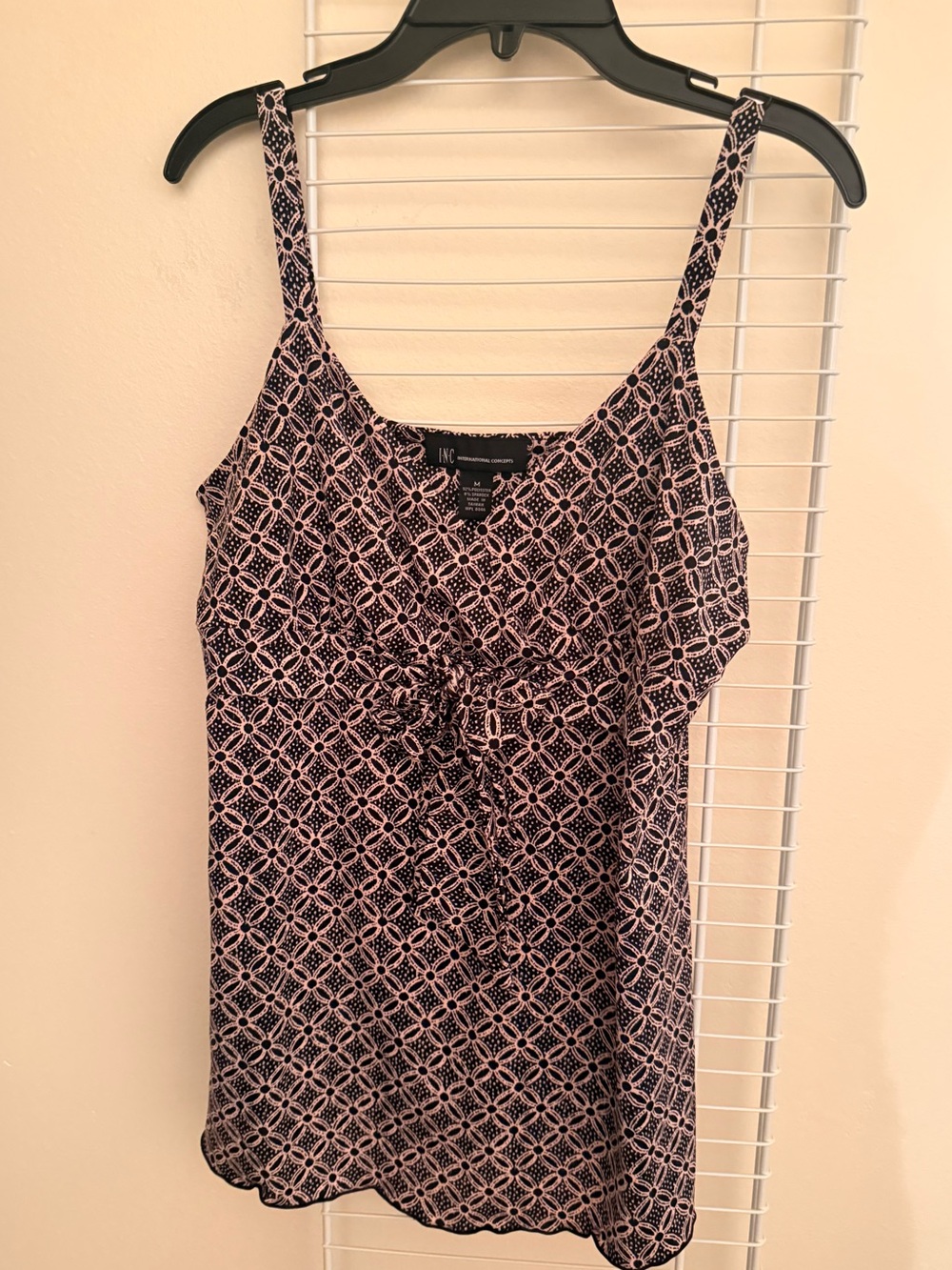 INC International Concepts Pink and Black Geometric Tie-Front Camisole
